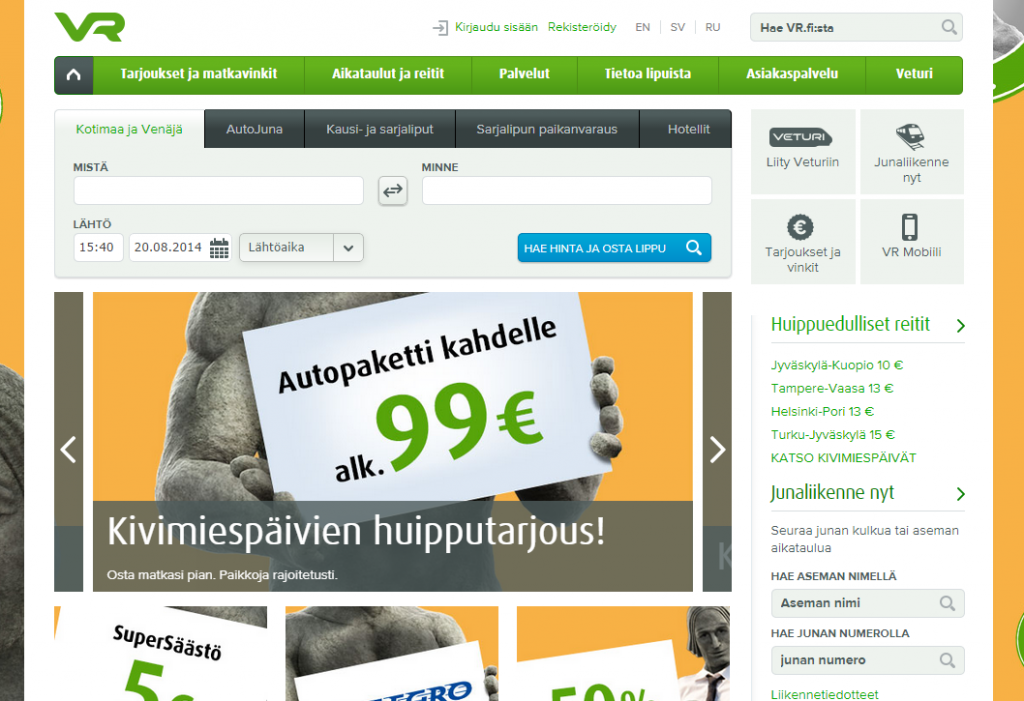 VR Junaliput verkkokaupasta. Katso aikataulut ja osta lippu